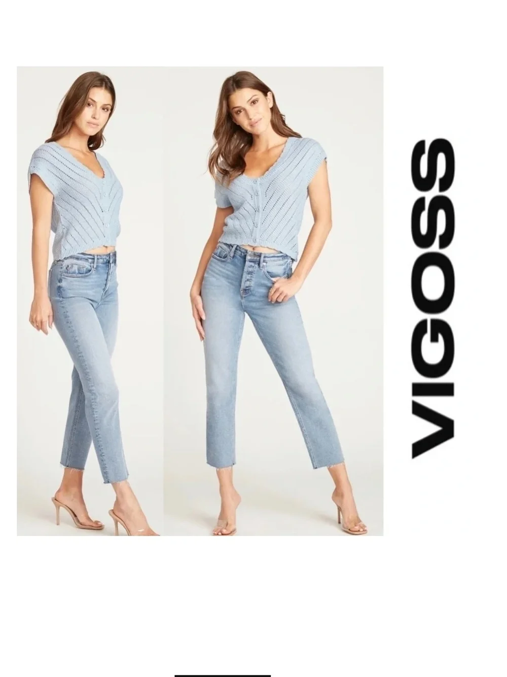 Vigoss Light Blue Knit Button-Front Crop Top